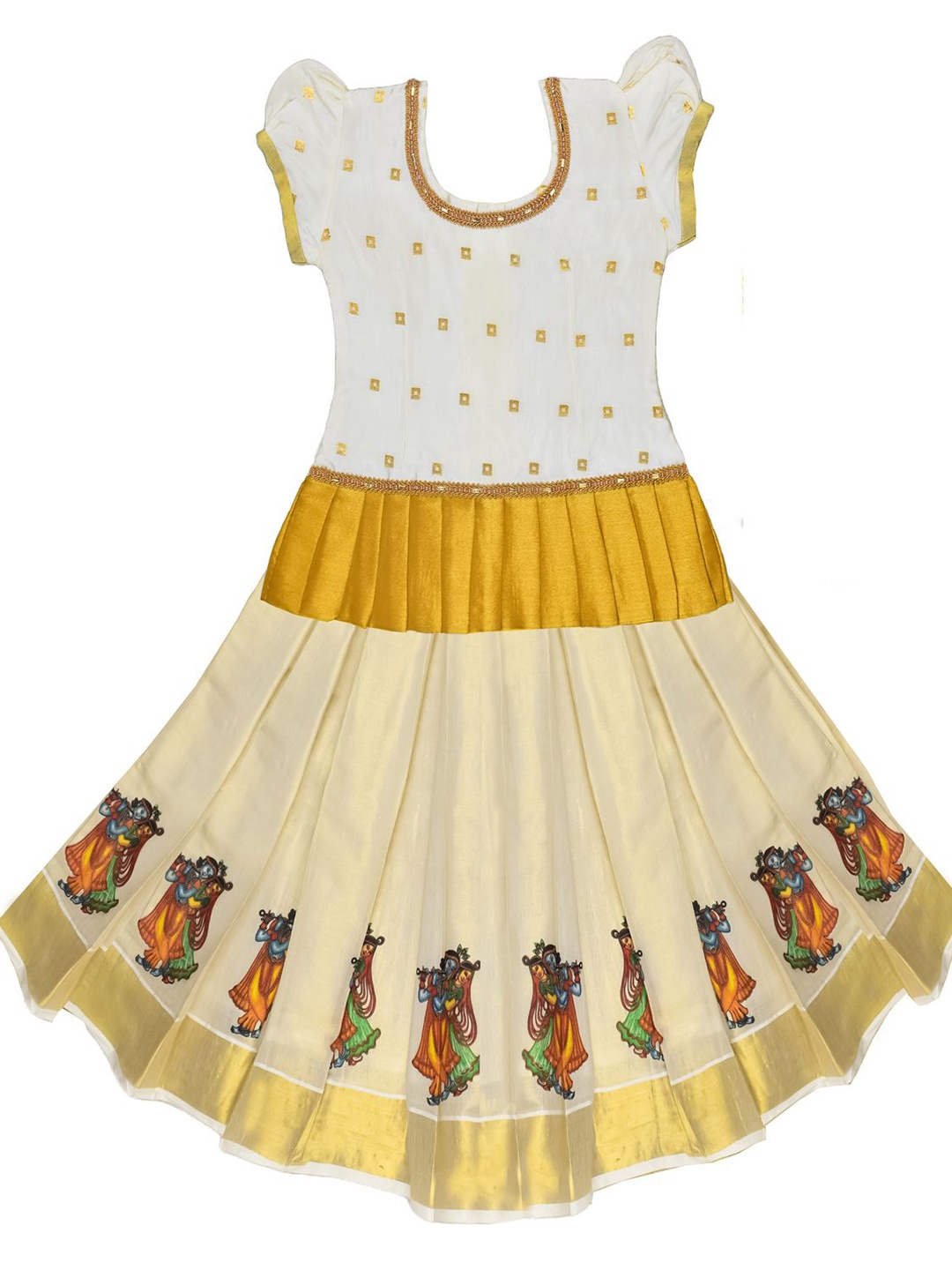 

AMIRTHA FASHION Girls Embellished Khari Print Ready to Wear Lehenga Set, Cream