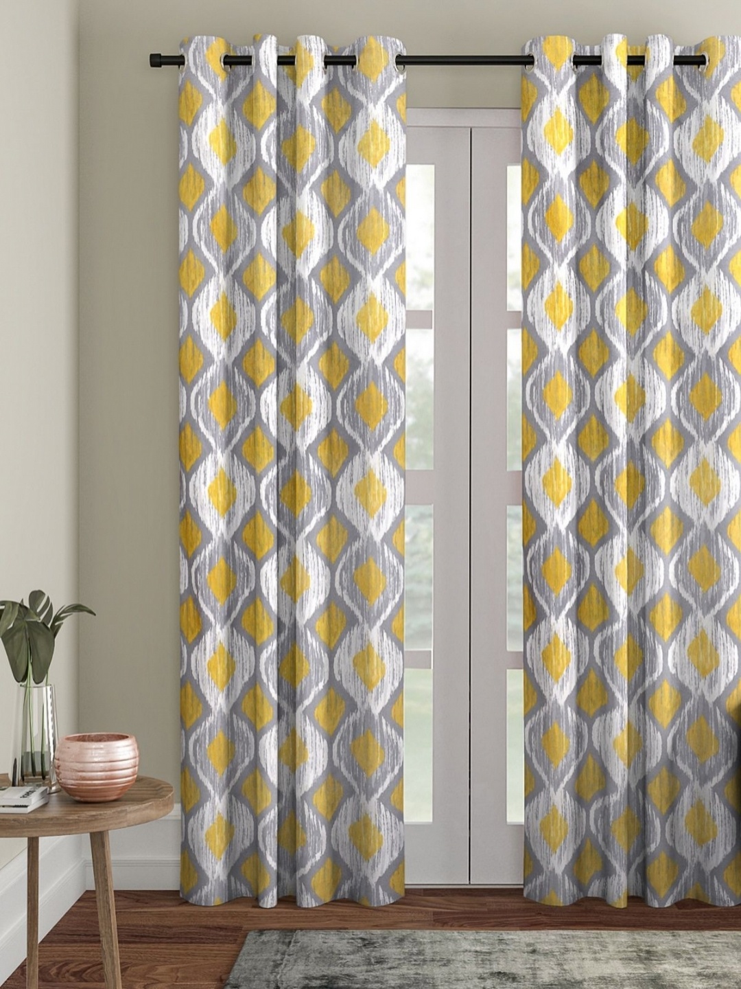 

ROMEE Silver Toned & Yellow Geometric Printed Room Darkening Door Curtain