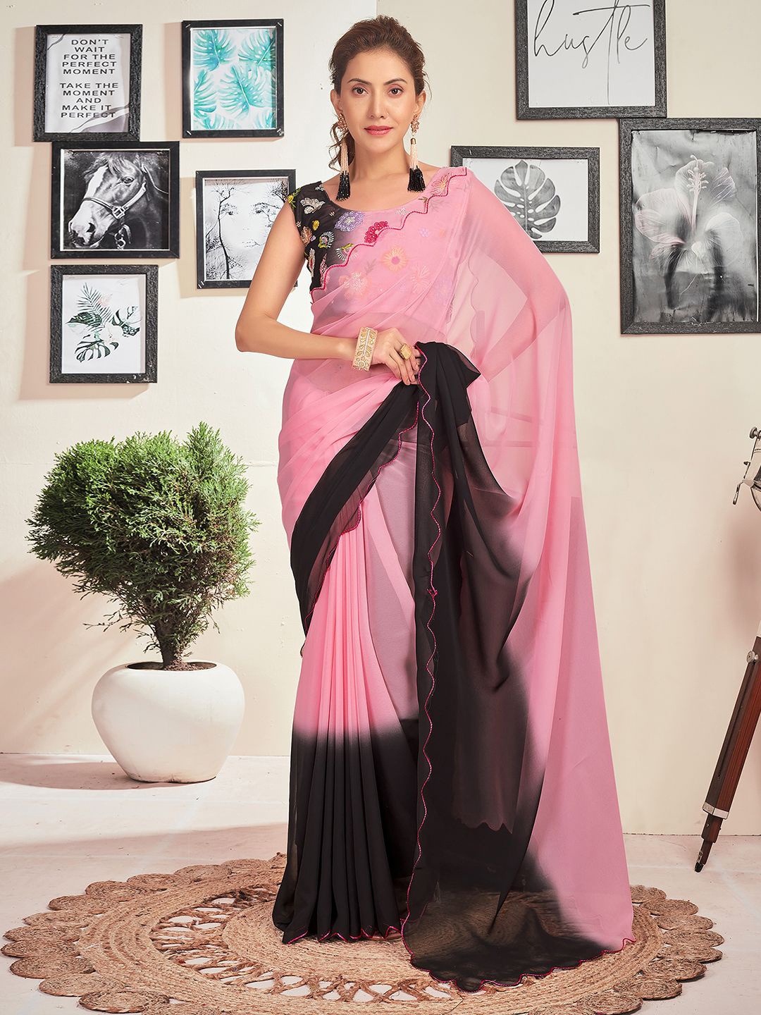 

all about you Ombre Pure Georgette Dyed Saree, Pink