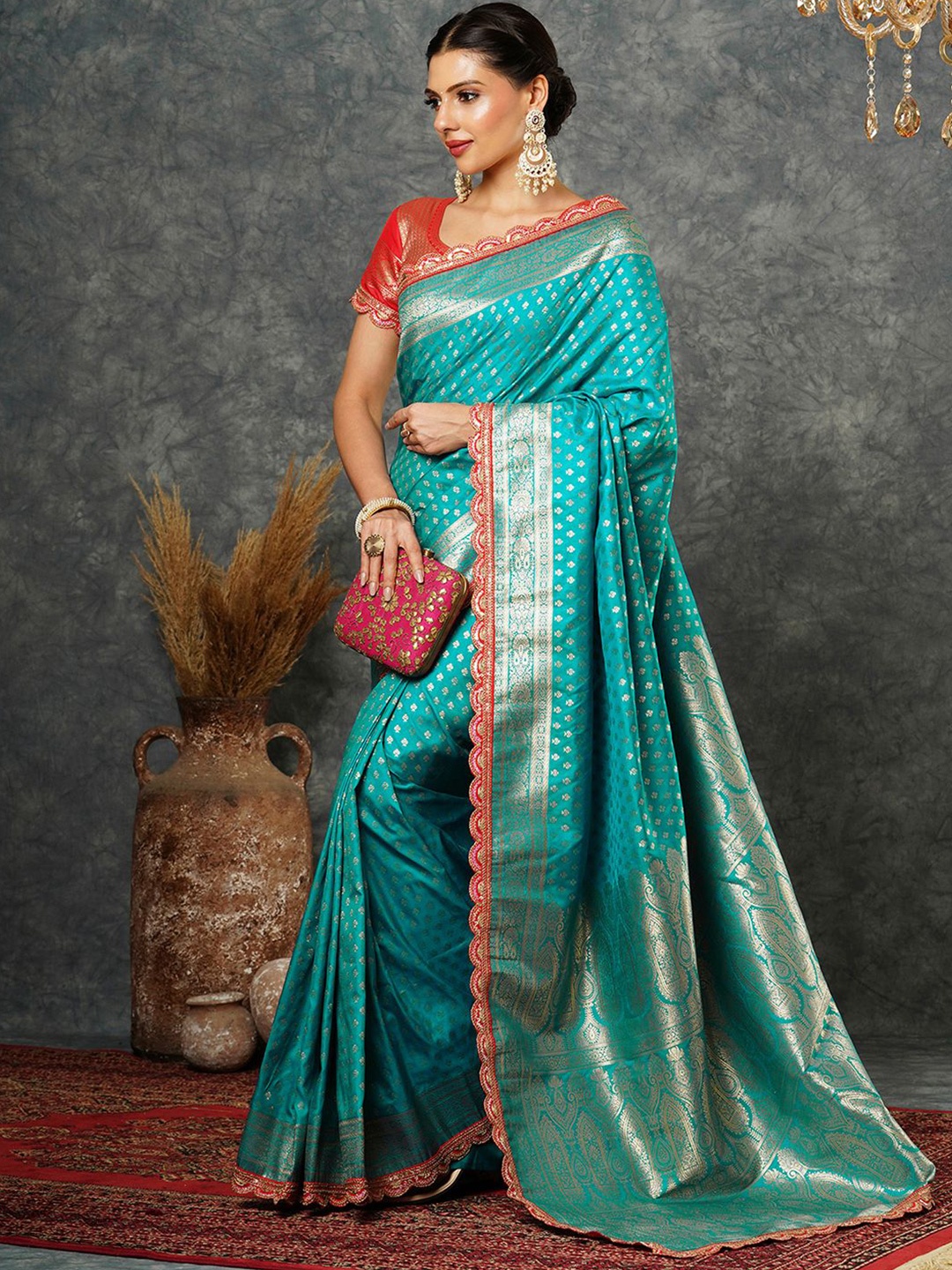 

Satrani Woven Design Sequinned Pure Silk Banarasi Saree, Blue