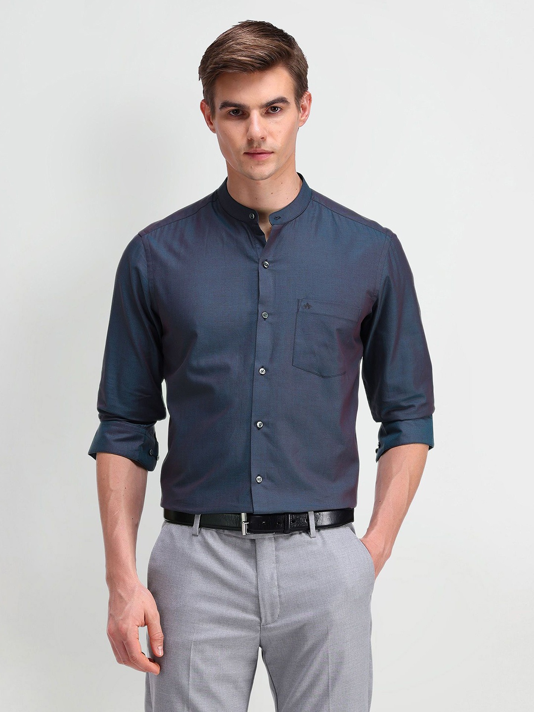 

Arrow Men Modern Band Collar Solid Cotton Slim Fit Casual Shirt, Green