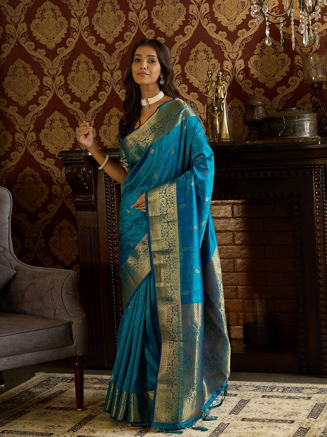 

Sangria Woven Design Zari Banarasi Saree, Blue