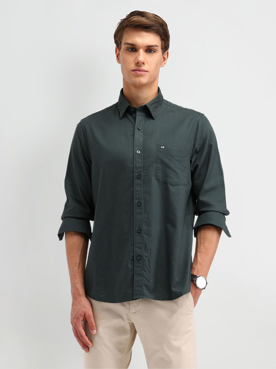 

Arrow Sport Men Classic Spread Collar Solid Cotton Tailored Fit Casual Shirt, Olive