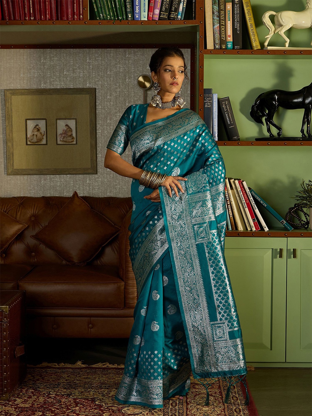 

Sangria Woven Design Zari Banarasi Saree, Blue