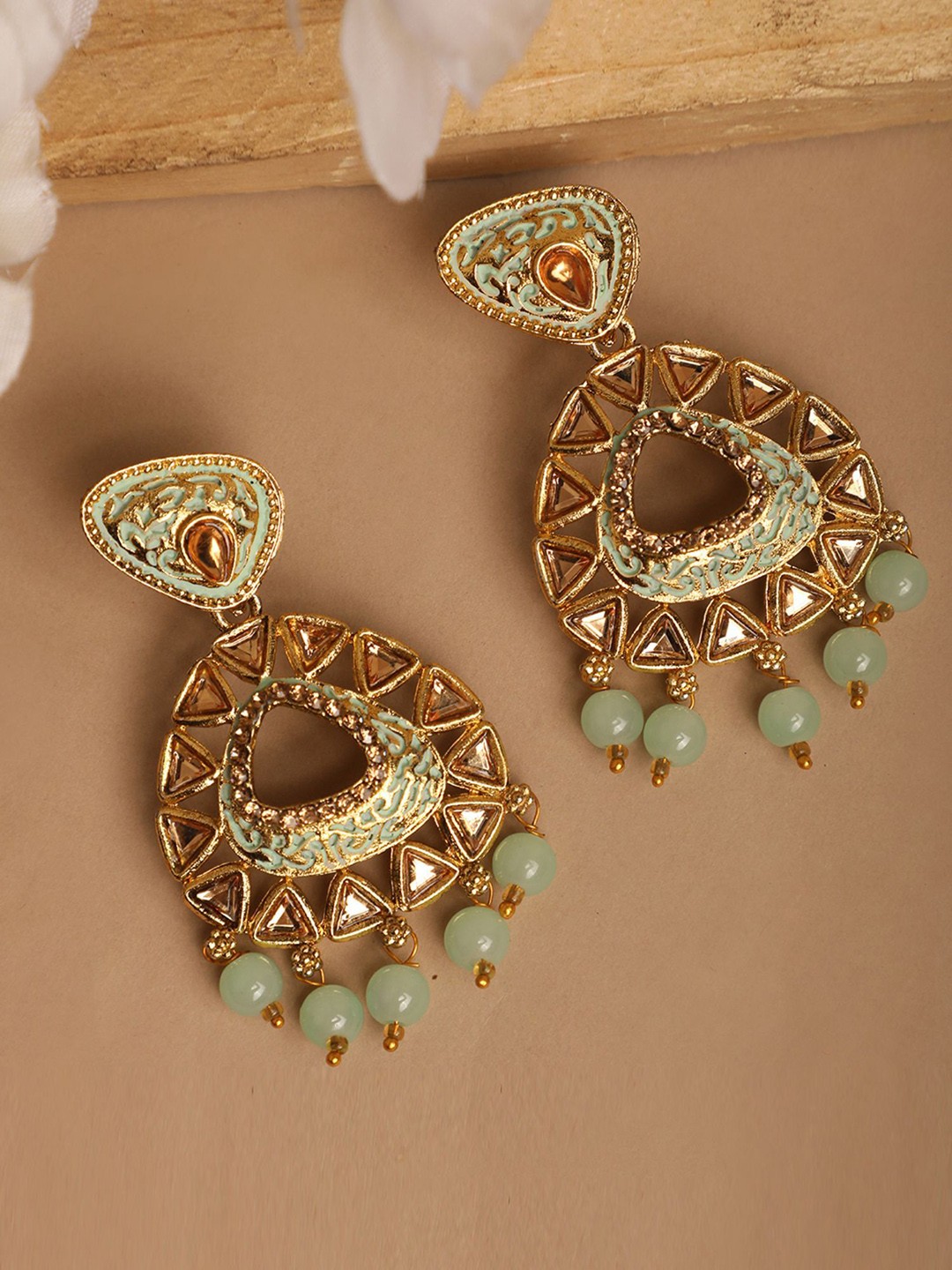 

ANIKAS CREATION Cubic Zirconia Contemporary Drop Earrings, Sea green