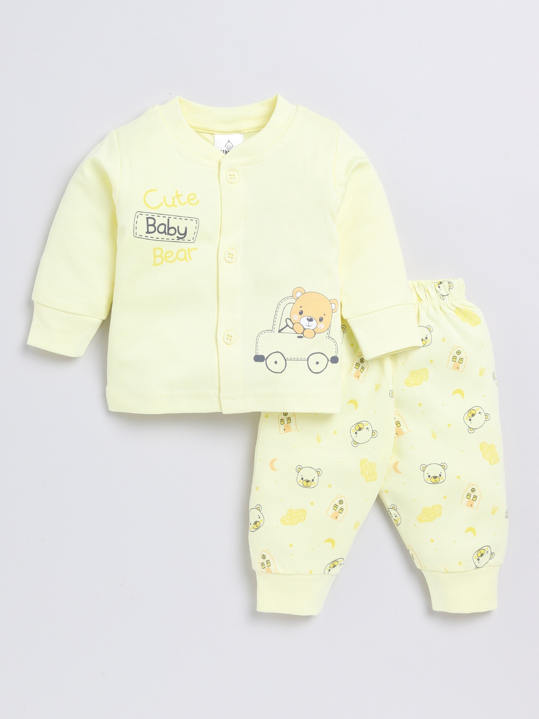 

YK X Tinyo Infant Girls Pure Cotton Printed Top with Joggers, Yellow