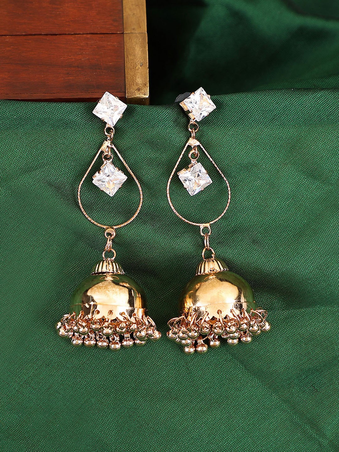 

ANIKAS CREATION Gold-Plated Stone Studded Dome Shaped Jhumkas