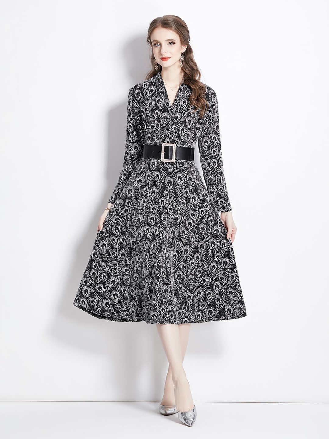 

JC Collection Floral Print A-Line Midi Dress, Silver