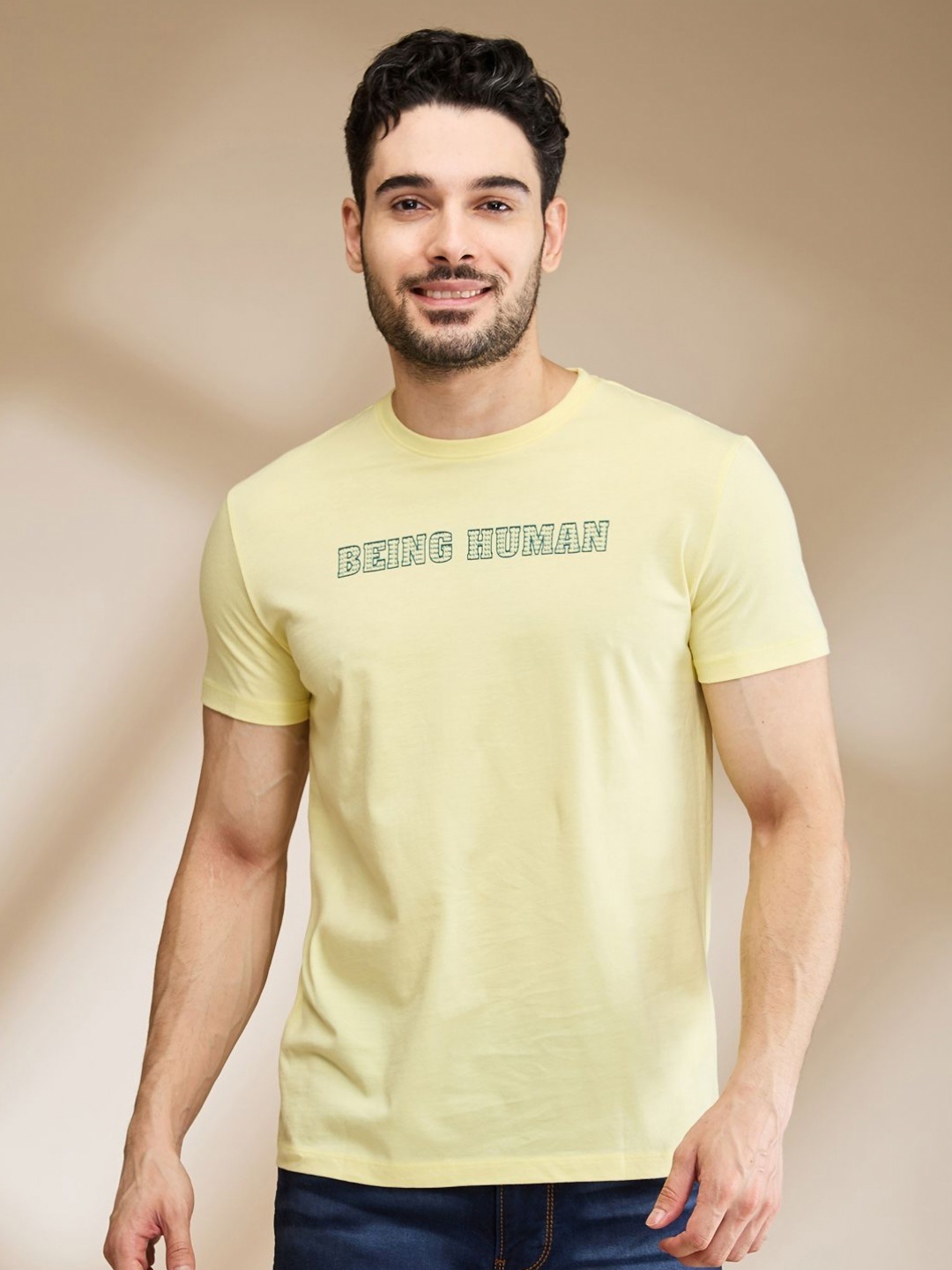 

Being Human Men Typography Printed Round Neck Cotton T-shirt, Yellow