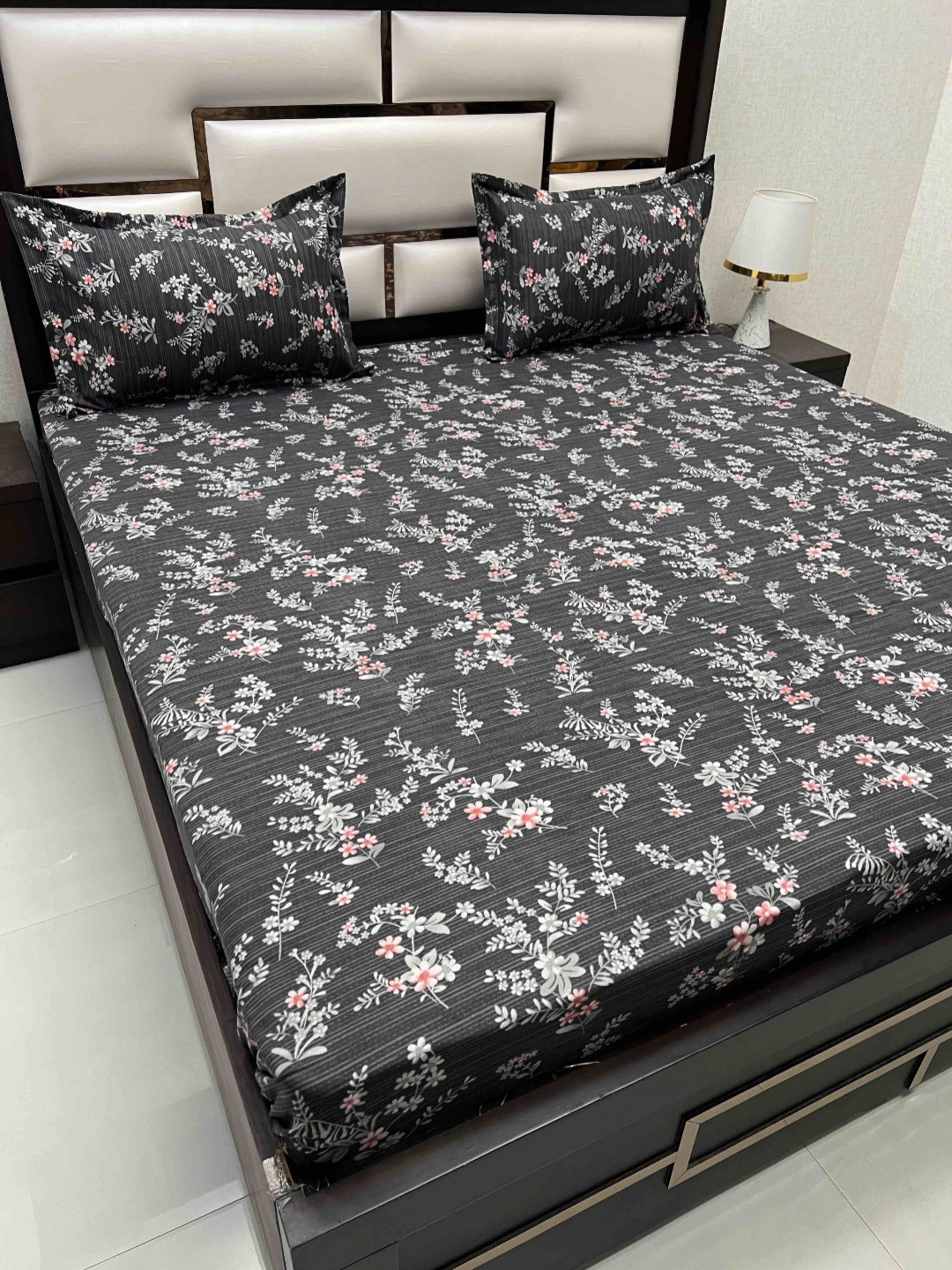 

Pure Decor Amulya Black & Pink Printed 220 TC Microfiber Double Queen Bedsheet Set