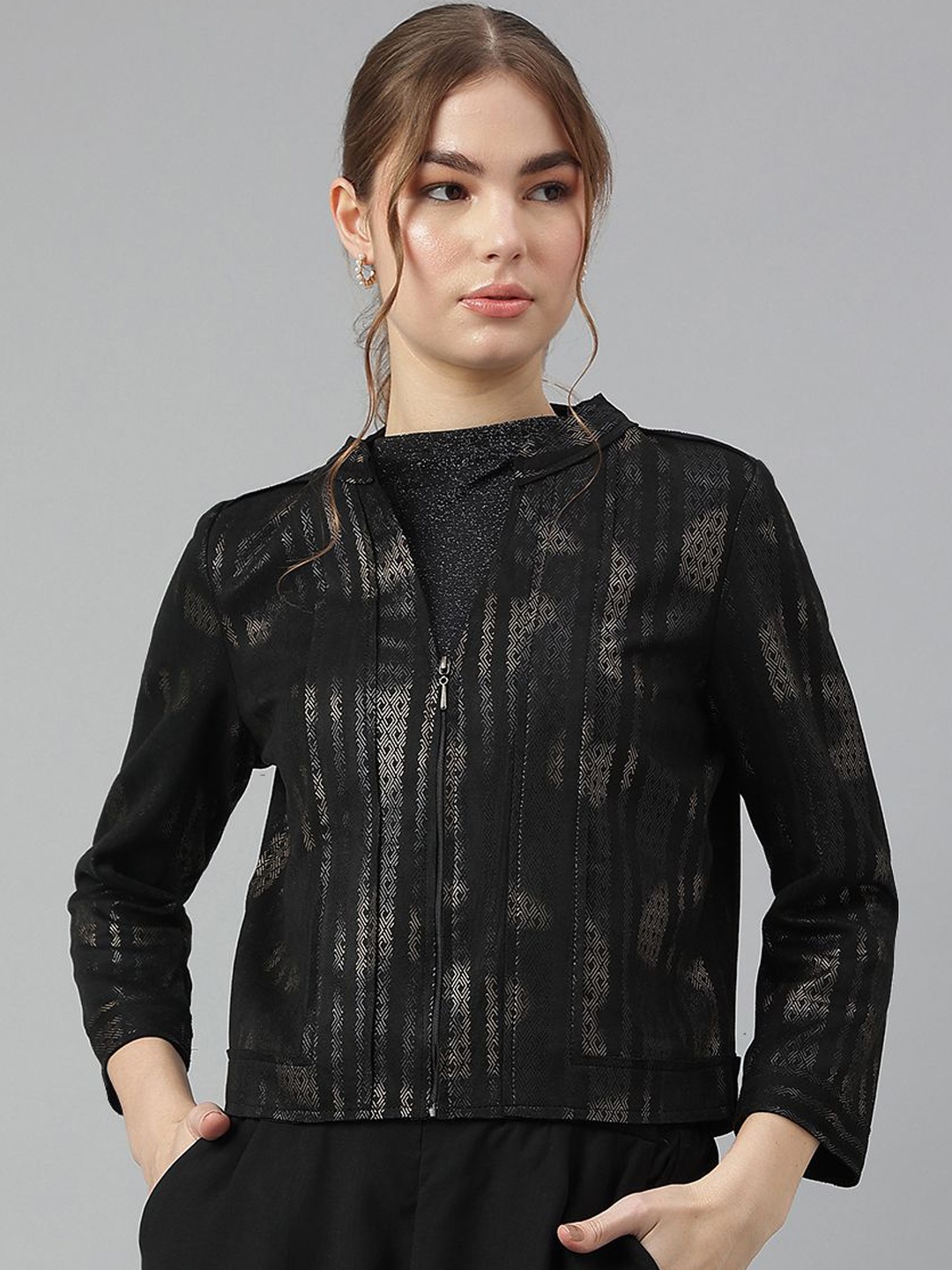 

Latin Quarters Women Abstract Printed Tailored Jacket, Black