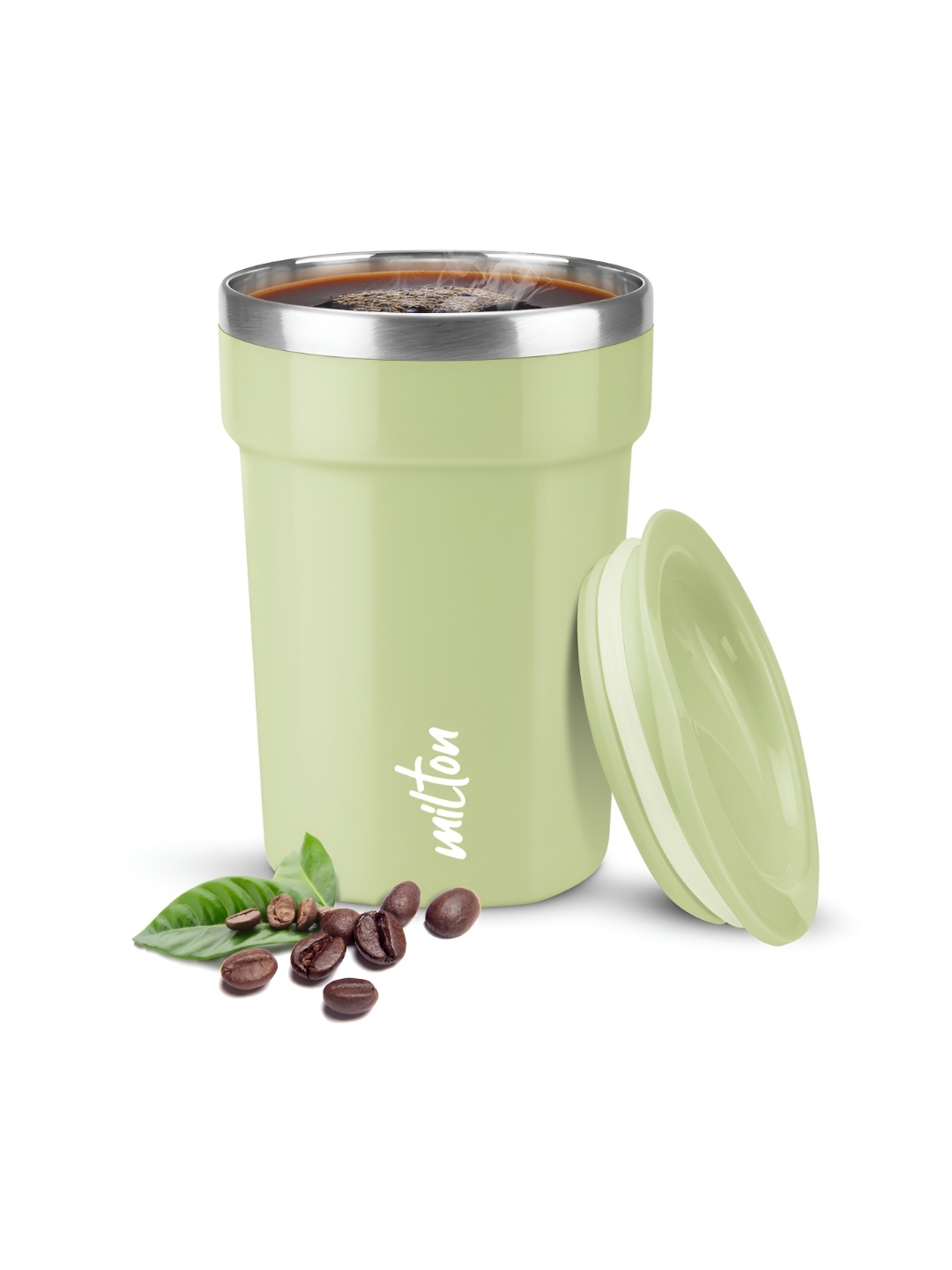 

Milton Cool Touch Deccan 350 Green Non Insulated SS Mug with Handle & Lid-330 ml