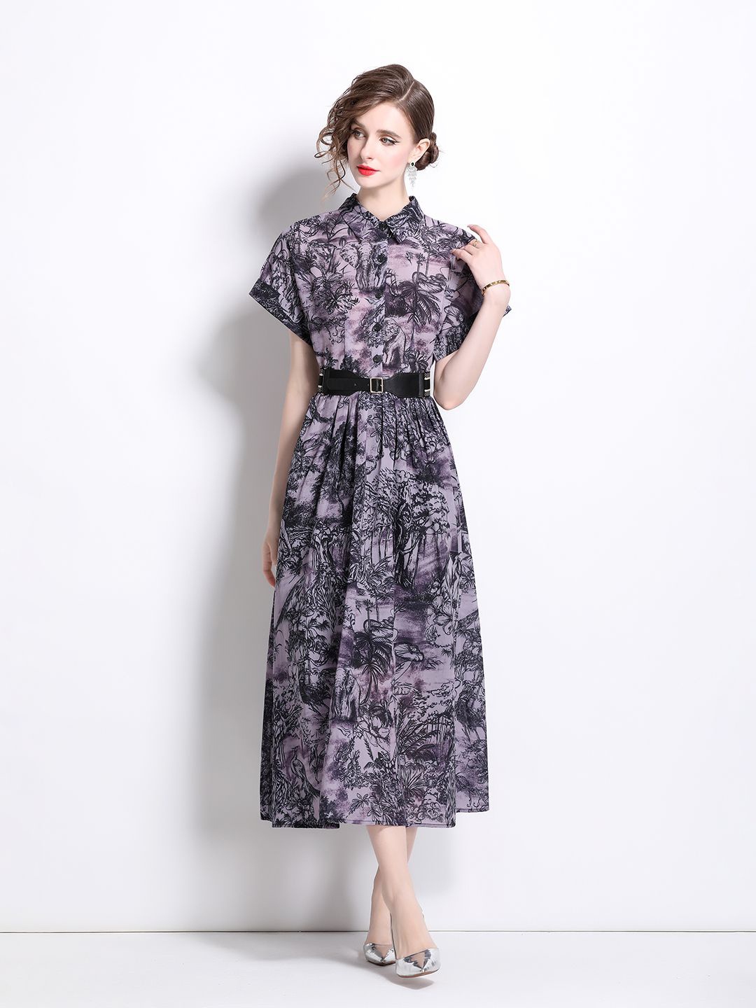 

JC Collection Floral Printede Shirt Midi Dress, Purple