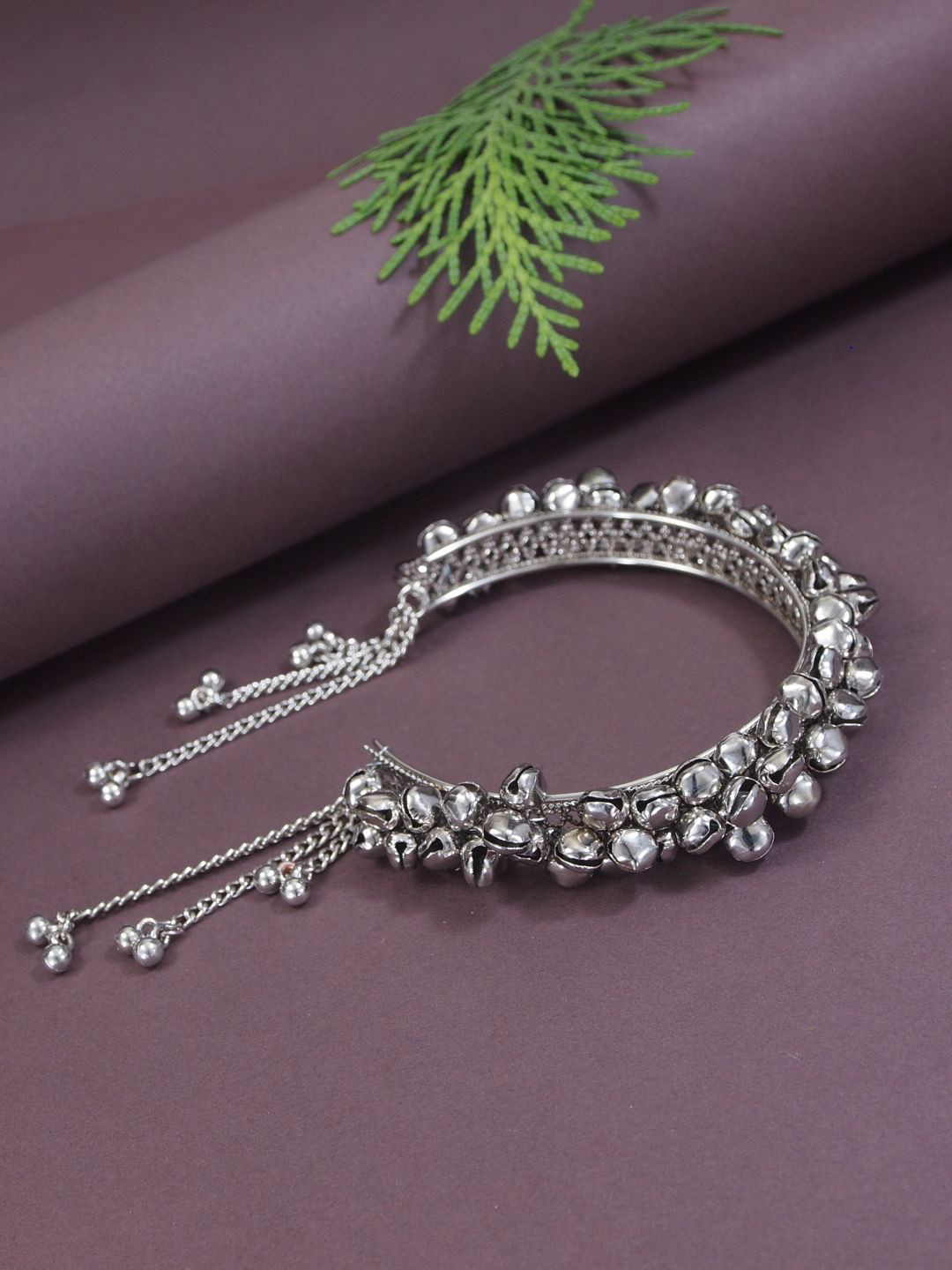 

I Jewels Women Silver Silver-Plated Oxidised Cuff Bracelet