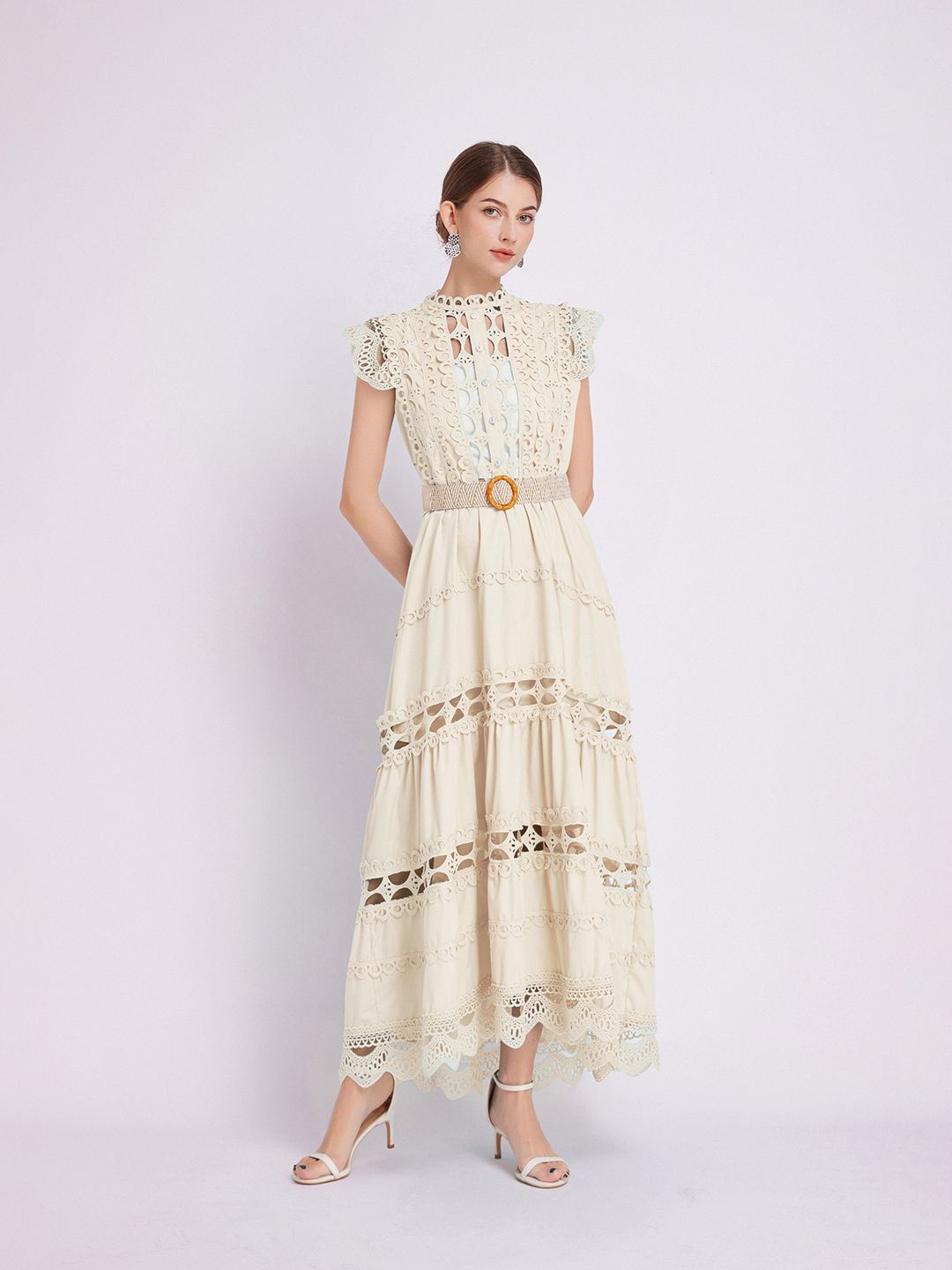 

JC Collection Women Self Design Maxi Dress, Beige