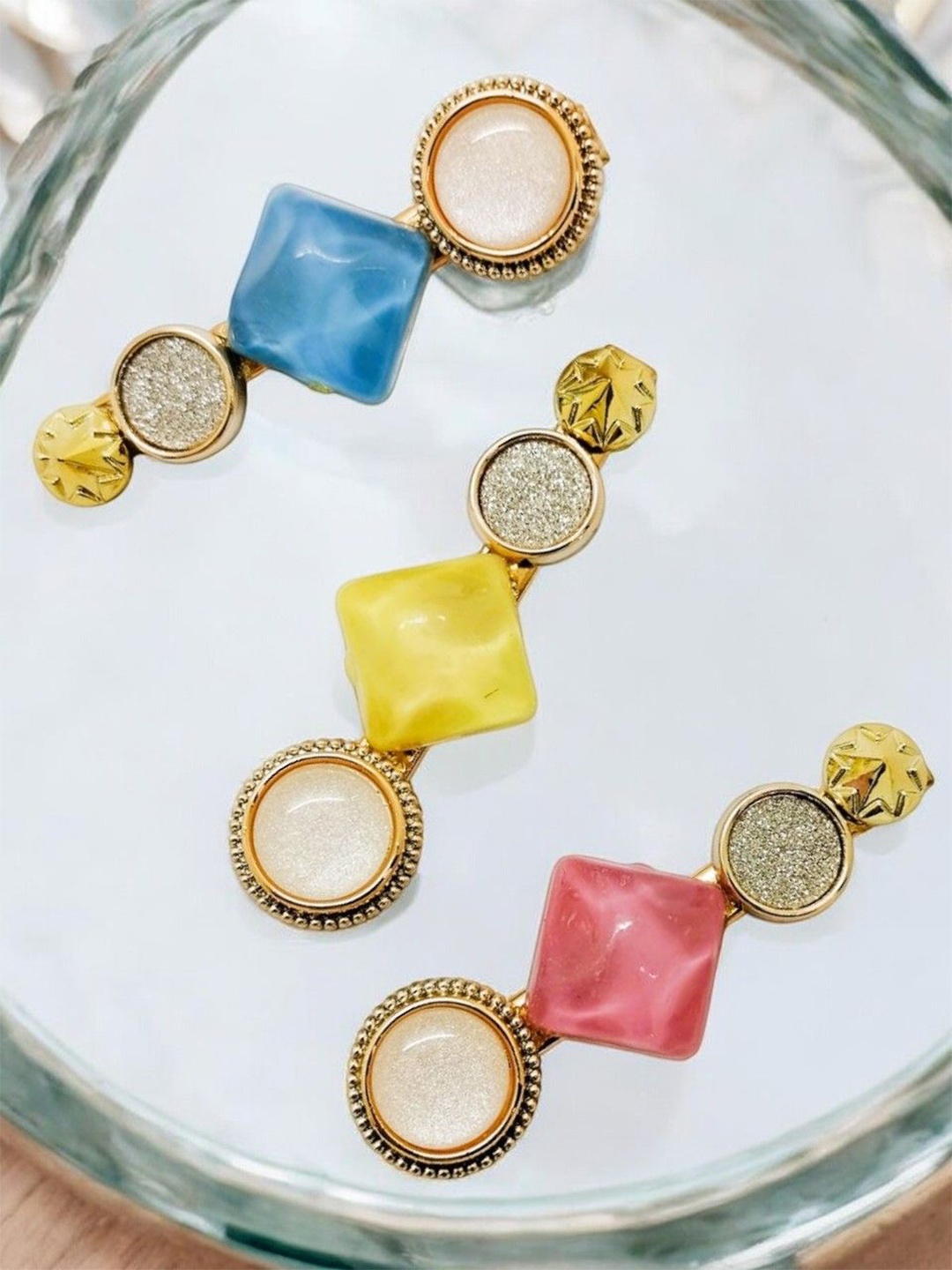 

9blings Women Set of 3 Embellished Alligator Hair Clips, Yellow