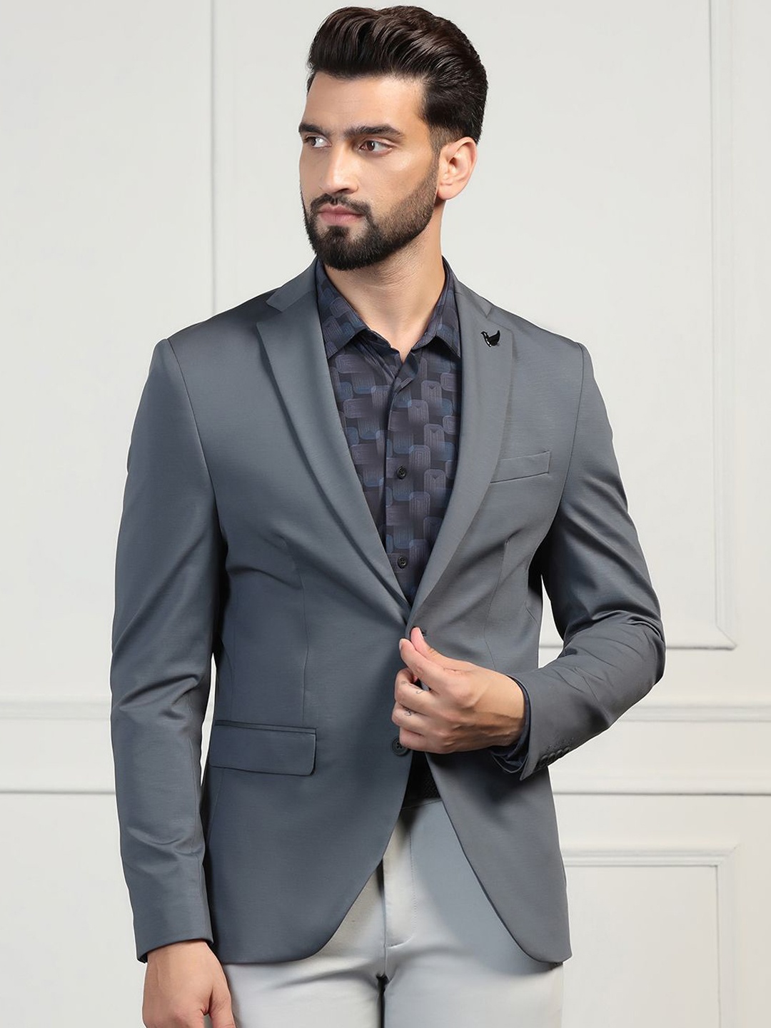 

Blackberrys Single-Breasted Notched Lapel Slim-Fit Formal Blazer, Grey