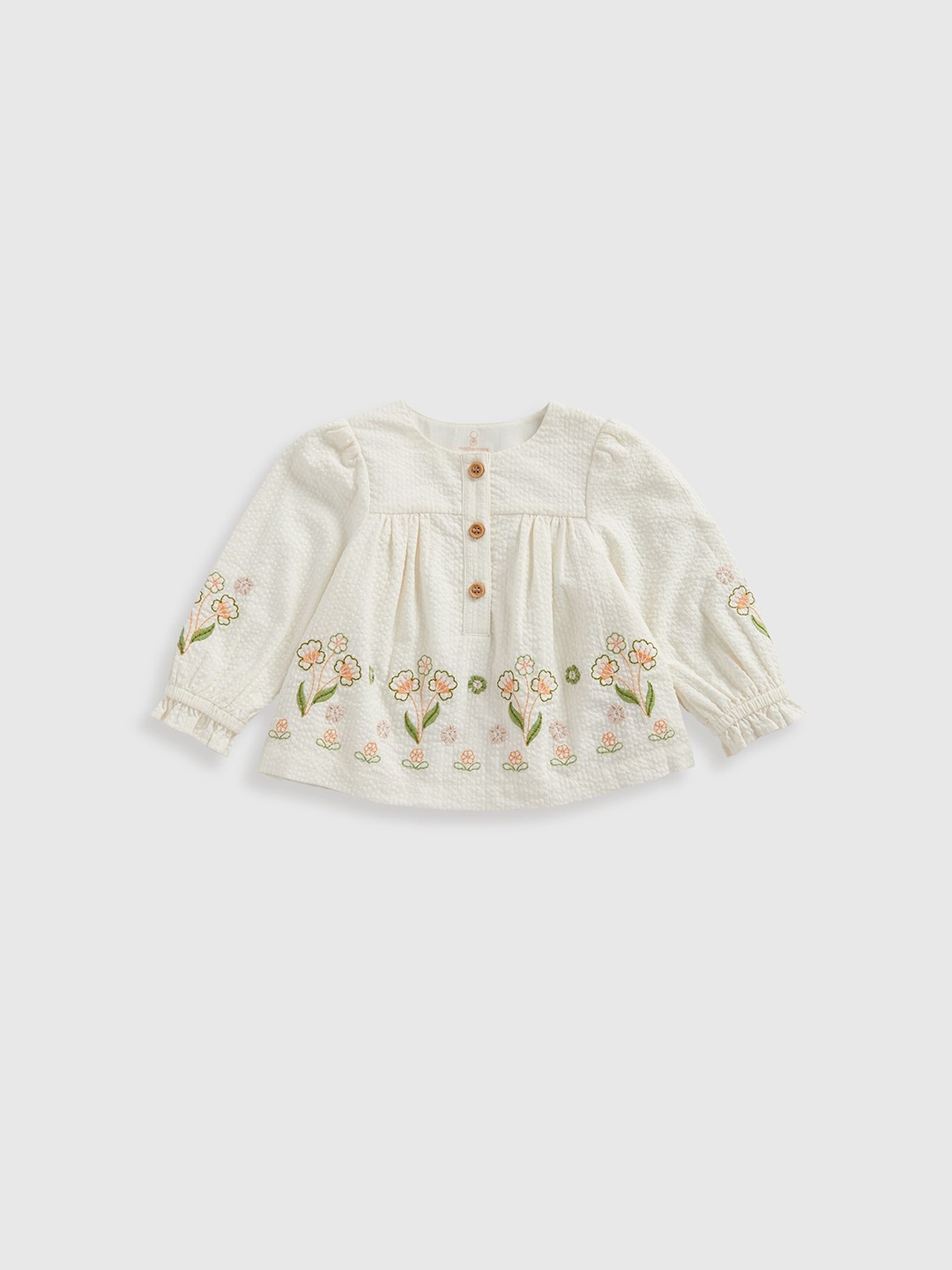 

mothercare Girls Floral Embroidered Round Neck Cotton Top, White