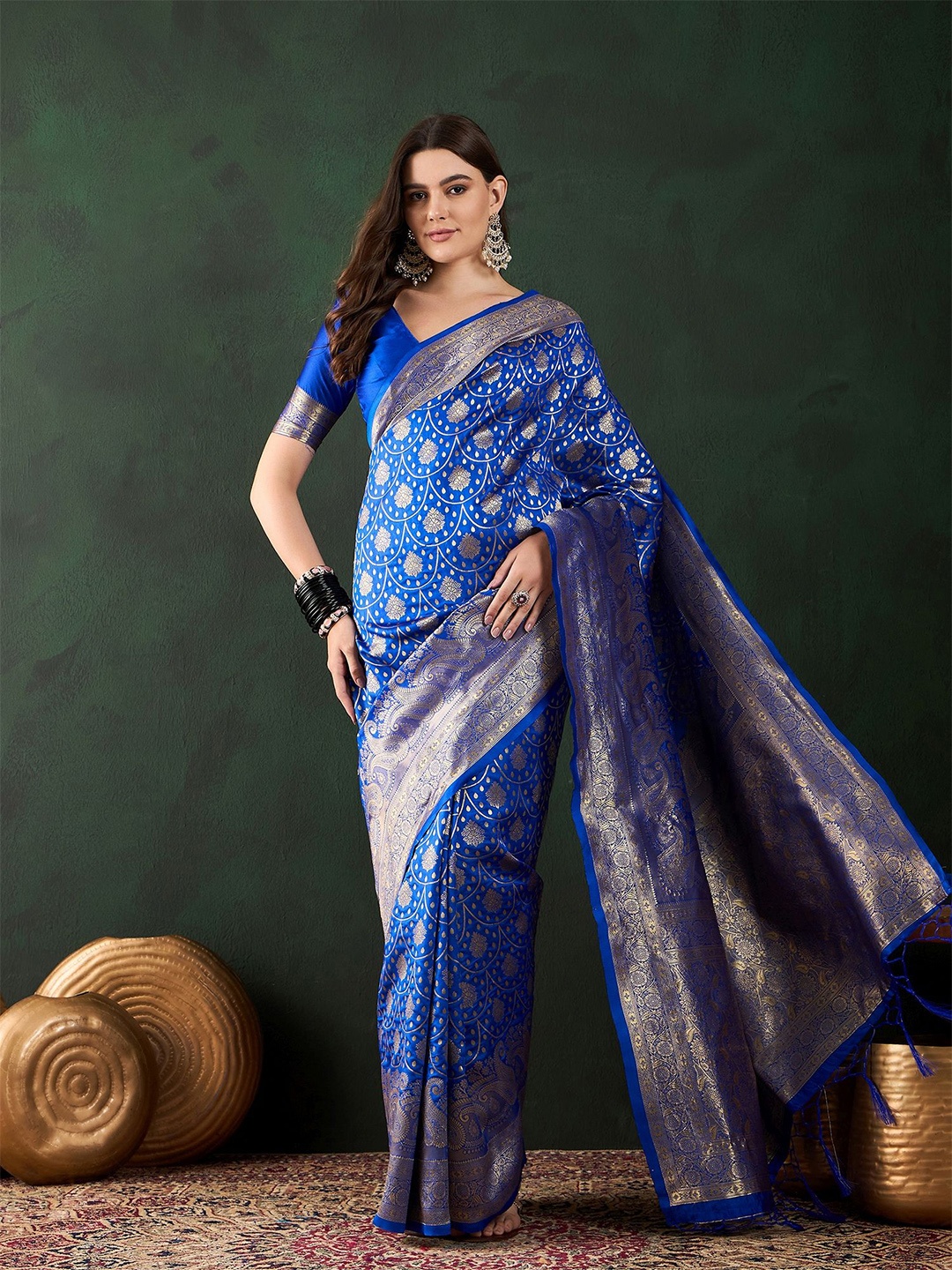 

Sangria Ethnic Motifs Woven Design Banarasi Festive Saree, Blue