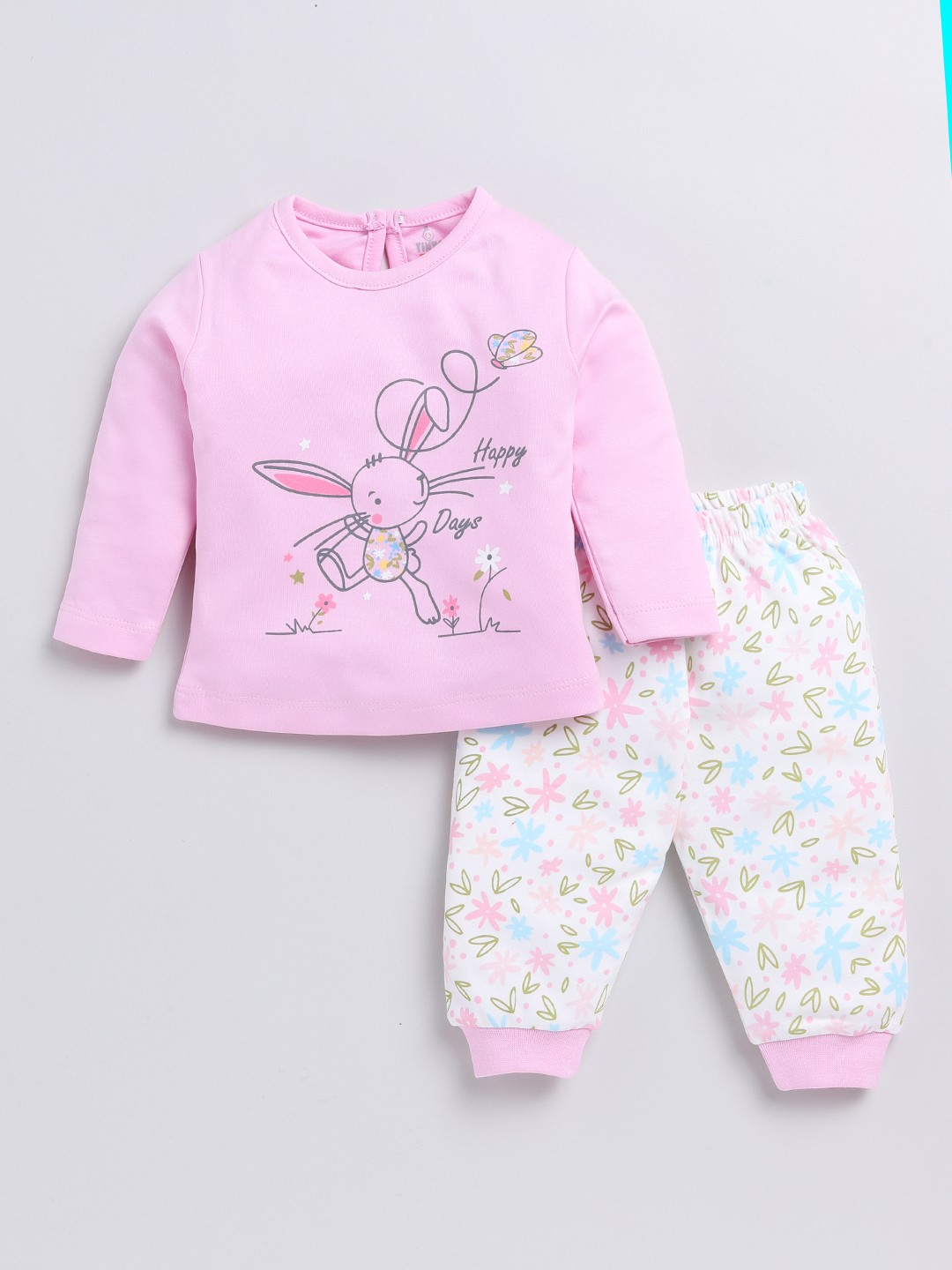 

YK X Tinyo Infant Girls Pure Cotton Printed Top with Joggers, Pink