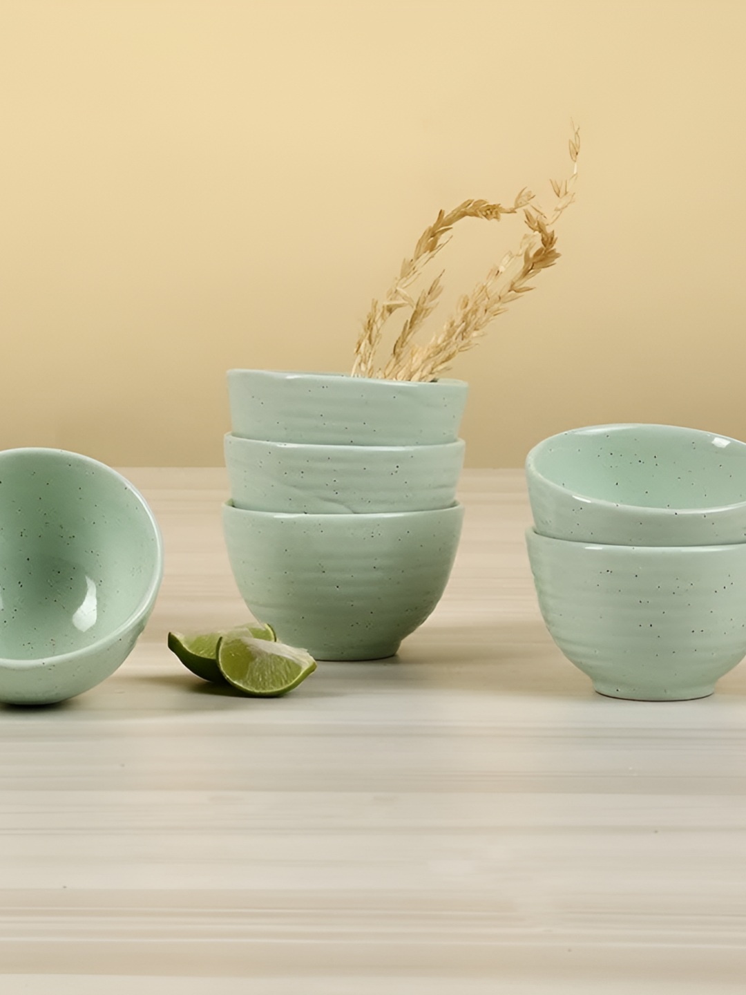 

AMALAFIEE CERAMICS Green 6 Pieces Ceramic Microwave Safe Matte Serving Bowls
