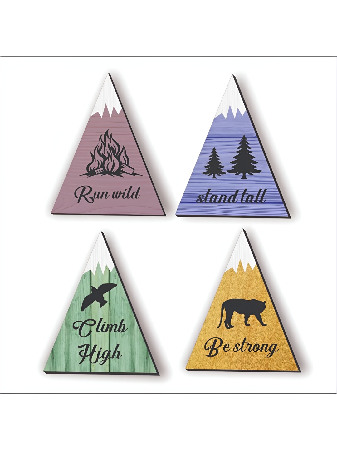

CVANU Green & Yellow 4 Pieces Printed Wooden Wall Decor