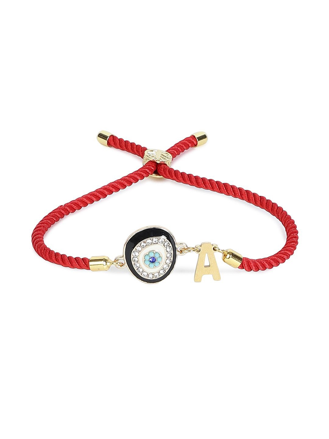 

EL REGALO Unisex A Letter Stone Studded Charm Bracelet, Gold
