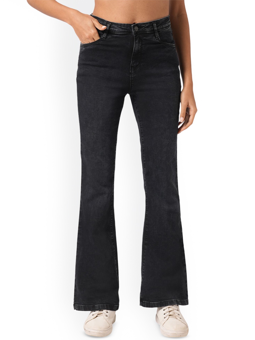 

Kraus Jeans Women Cotton Bootcut High-Rise Light Fade Stretchable Jeans, Black
