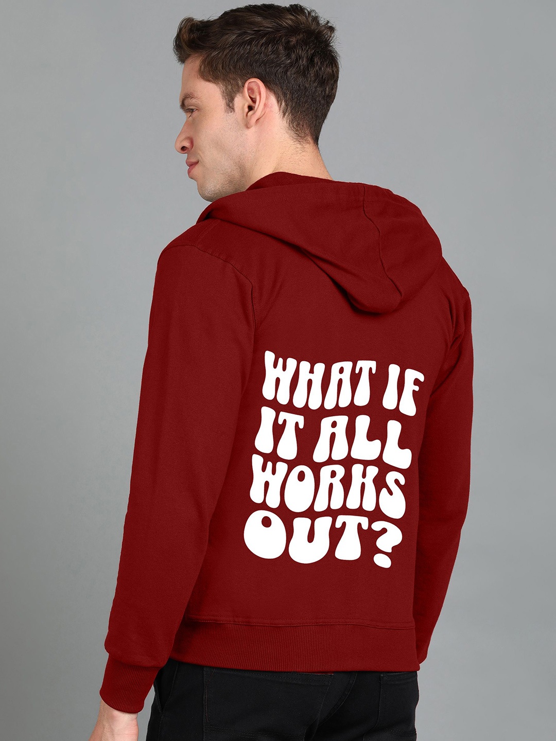 

FALTU.CO Men Graphic Printed Hooded Sweatshirt, Maroon