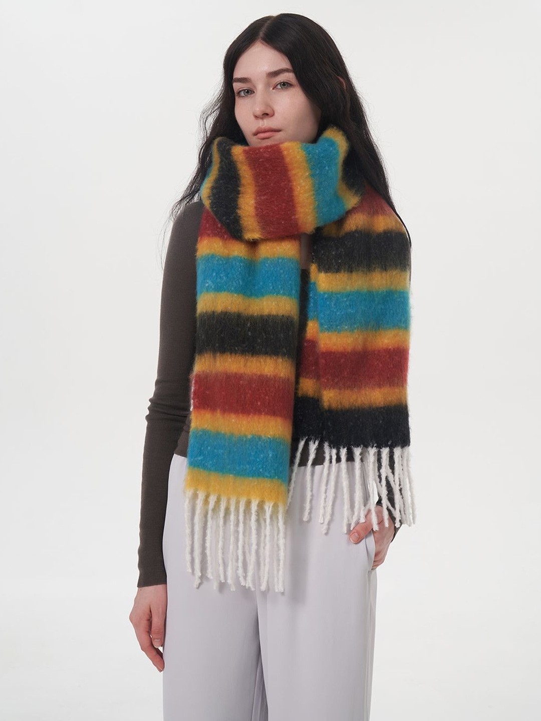 

JC Collection Women Striped Scarf, Maroon