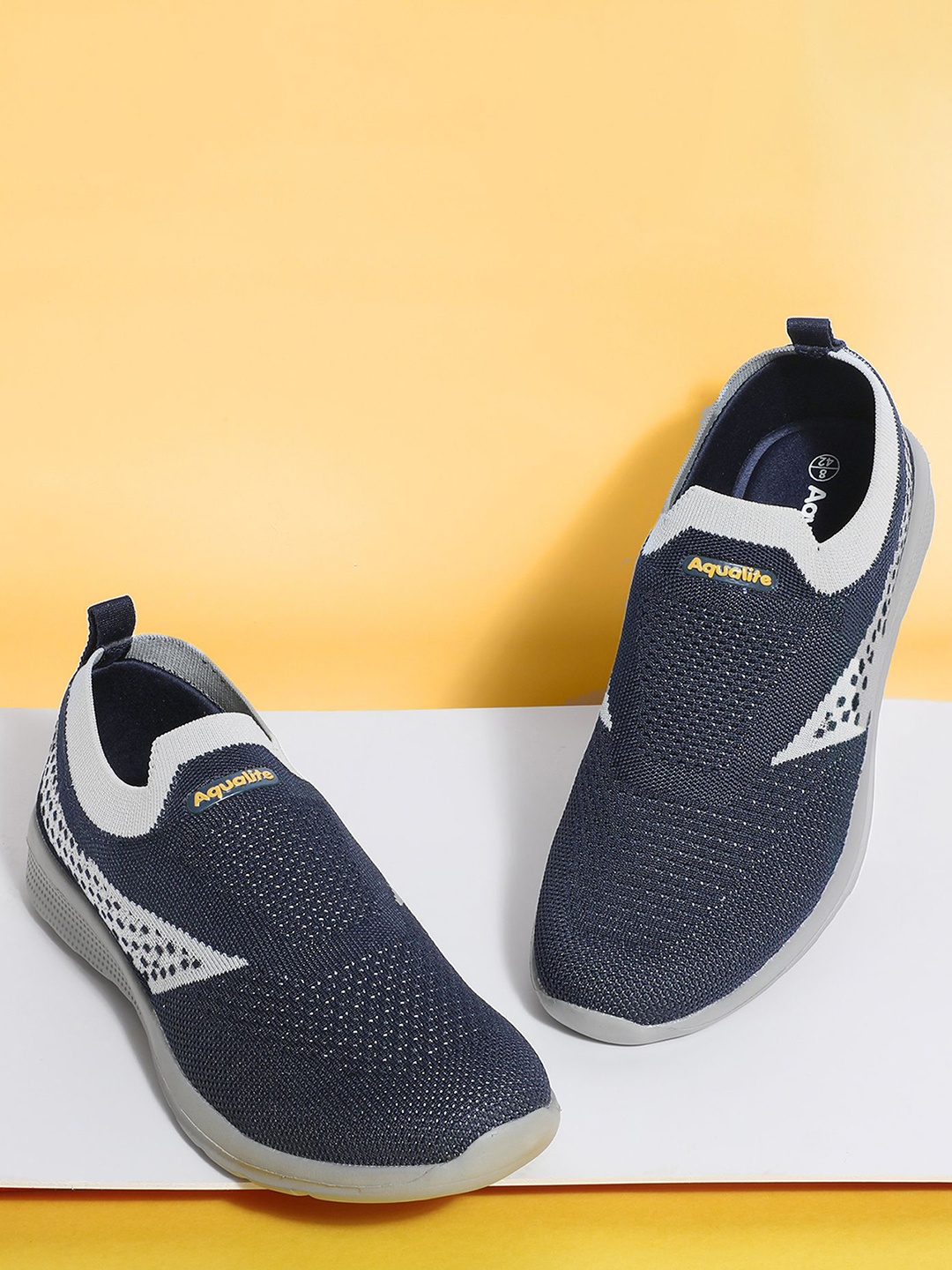 

Aqualite Men Woven Design Round Toe Slip-On Sneakers, Blue