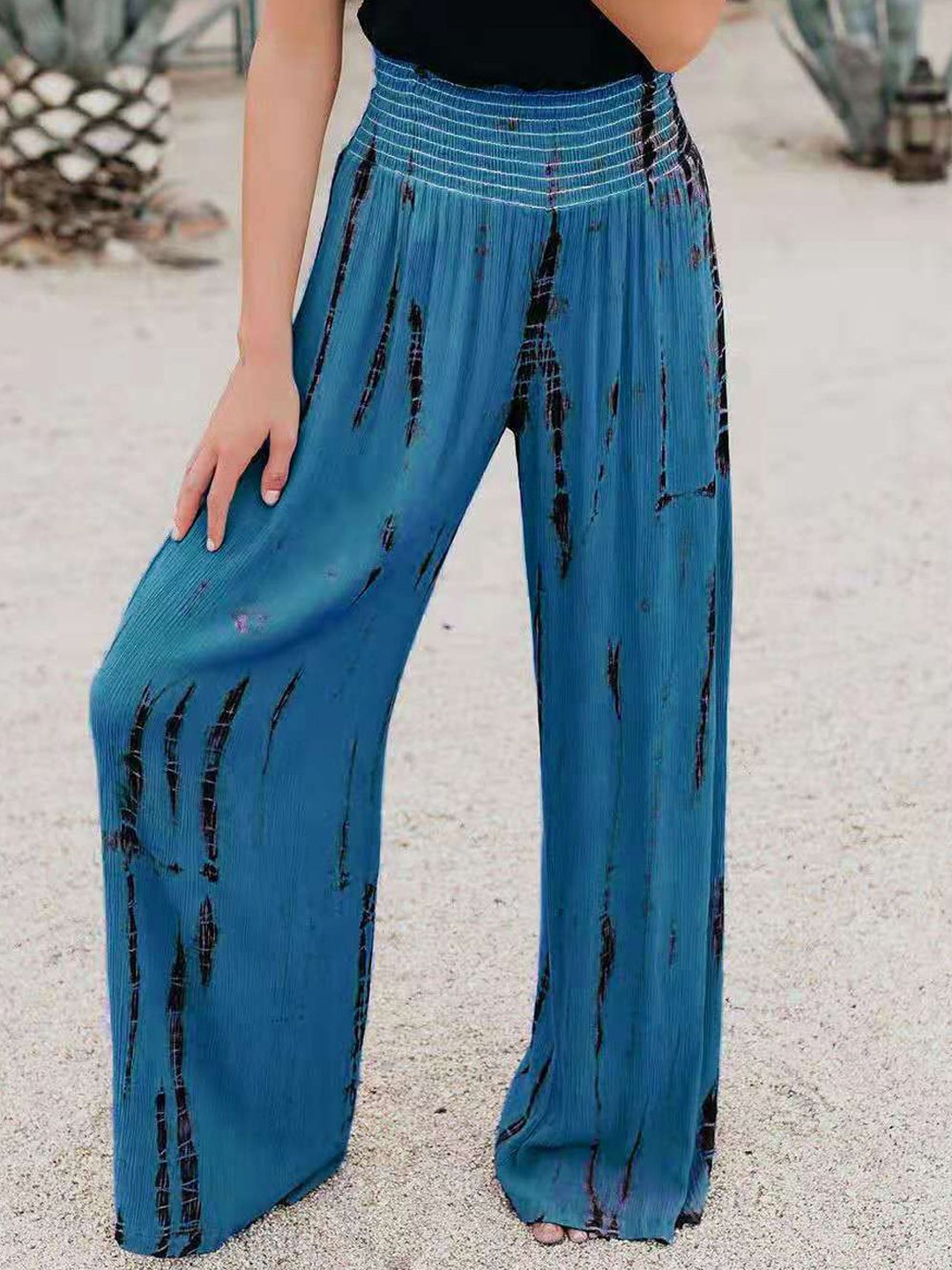

StyleCast Women Tie and Dye Pleated Trousers, Blue