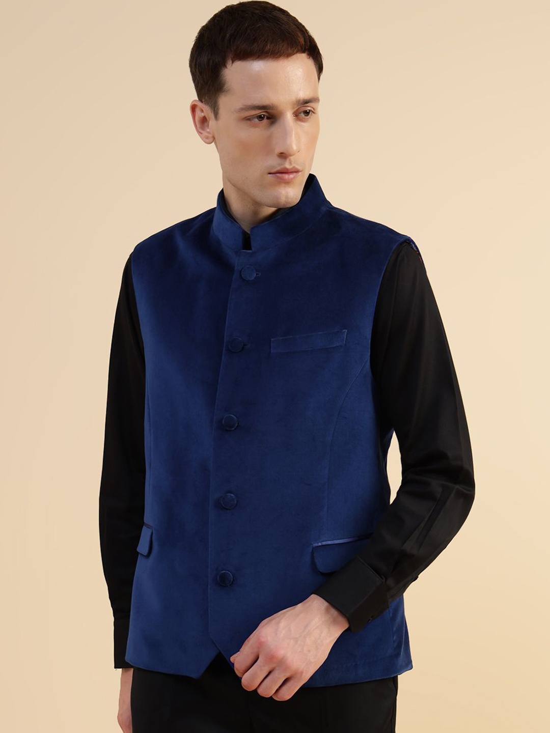 

Givo Men Band Collar Formal Nehru Jackets, Blue