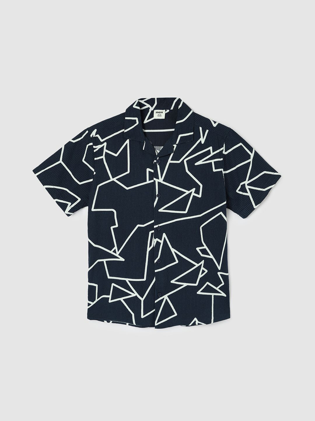 

max Boys Cuban Collar Abstract Printed Cotton Casual Shirt, Blue