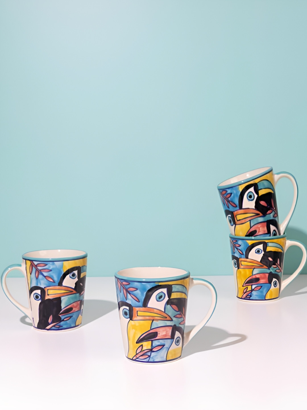 

AMALAFIEE CERAMICS Blue & White 2 Pieces Printed Ceramic Glossy Mugs