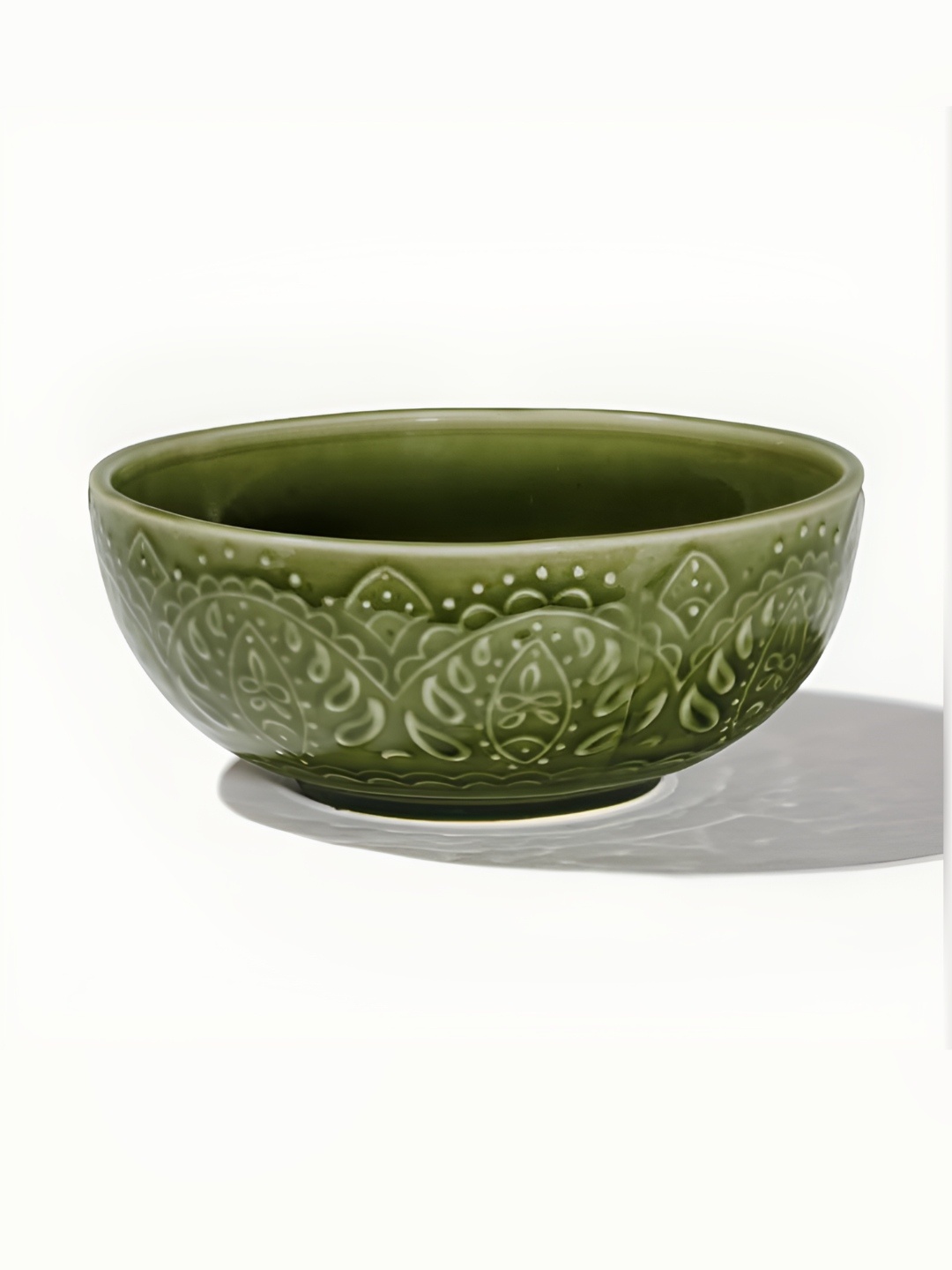 

AMALAFIEE CERAMICS Green Printed Ceramic Microwave Safe Matte Serving Bowl