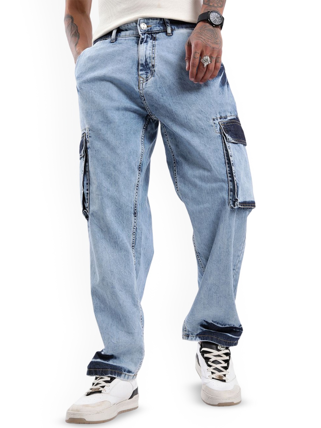 

WROGN Men Straight Fit Heavy Fade Jeans, Blue