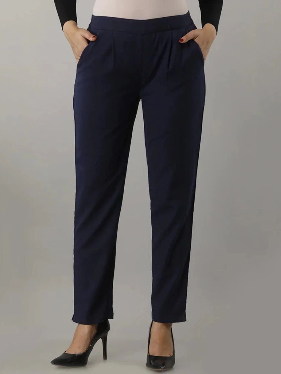 

Cloth Bites Women Easy Wash Trousers, Navy blue