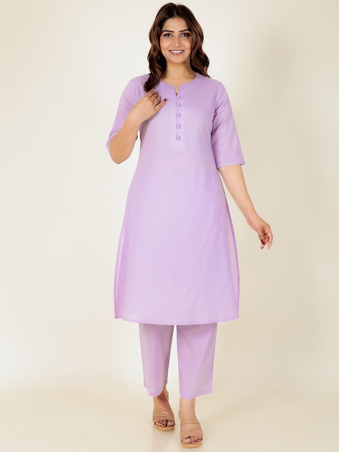 

Aramya Notch Neck Pure Cotton Straight Kurta with Trouser, Lavender