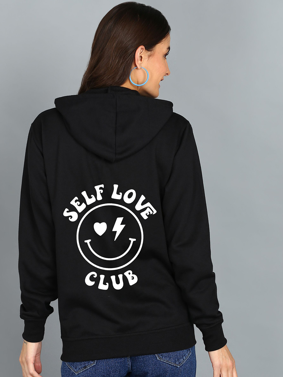 

FALTU.CO Women Typography Printed Hooded Ribbed Cotton Sweatshirt, Black