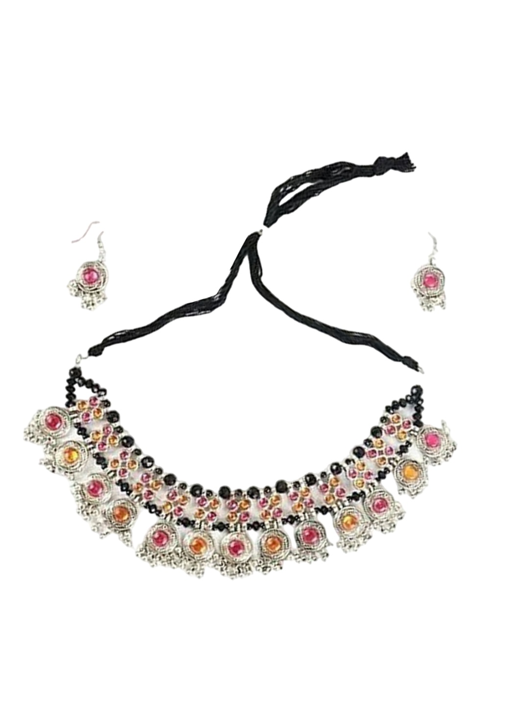 

Krelin Silver-Plated Artificial Stones Studded & Beaded Necklace & Earrings, Multi