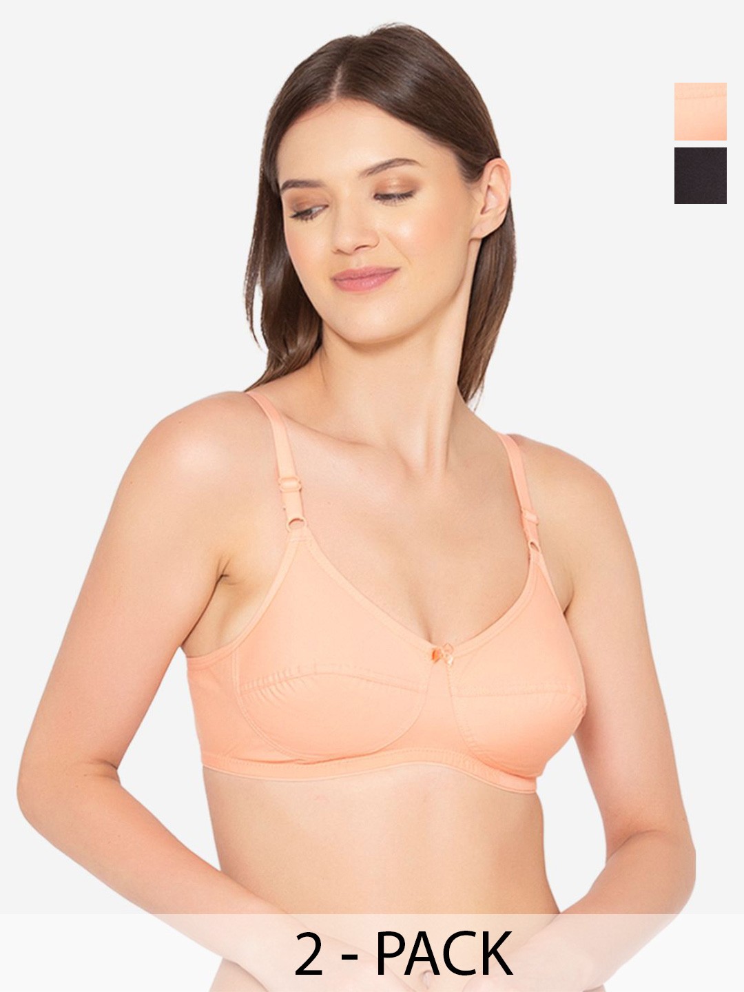 

GROVERSONS Paris Beauty Pack of 2 Women Solid Full Coverage Non-Padded T-Shirt Bra, Black