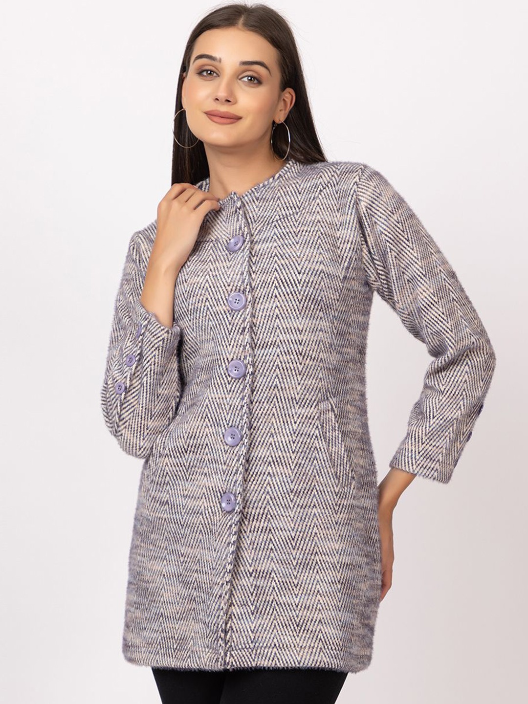 

TWENTY ME Women Long Sleeves Self Design Button closure Overcoat, Grey
