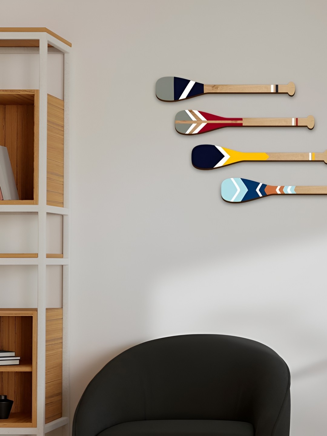 

CVANU Blue & White 4 Pieces Printed Wooden Wall Hangings