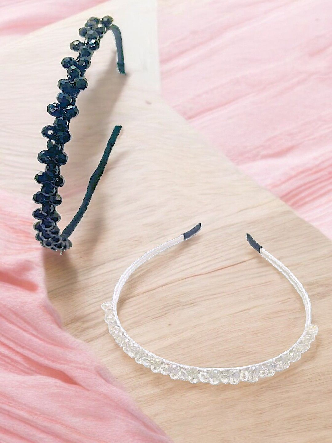

9blings Girls Set of 2 Beaded Hairbands, Black