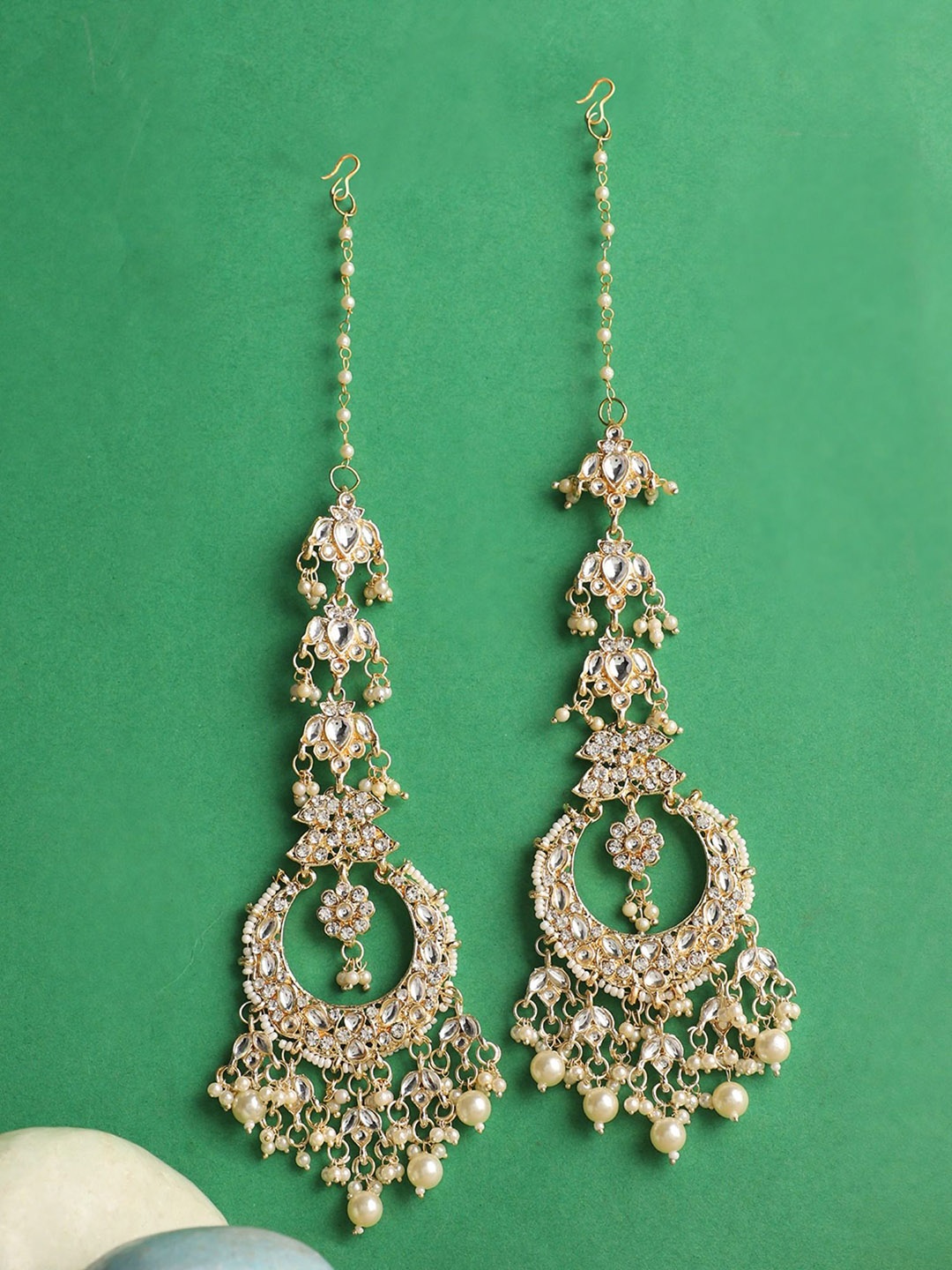 

ANIKAS CREATION Gold Plated Artificial Stones & Beads Studded Contemporary Chandbalis