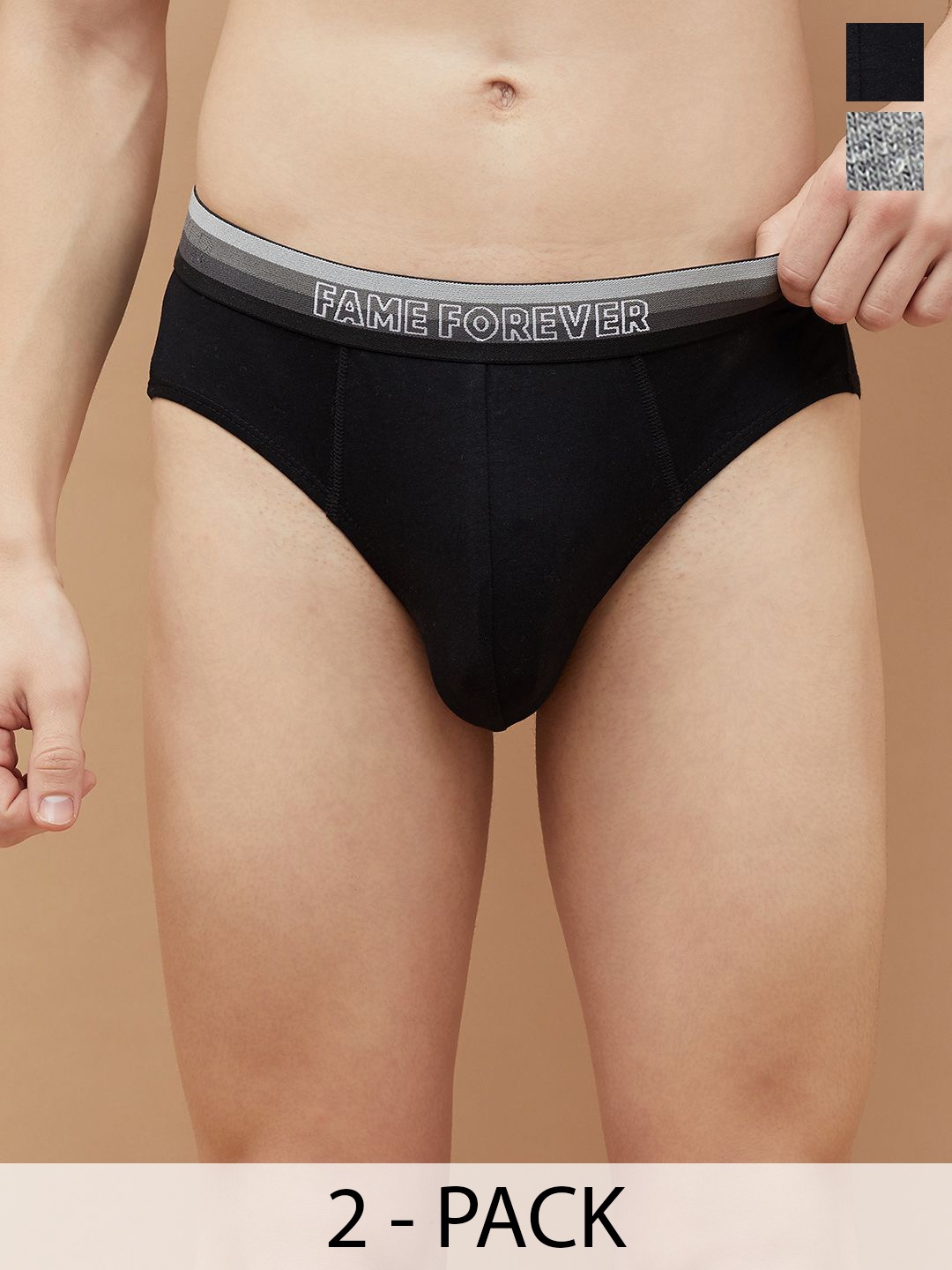 

Fame Forever by Lifestyle Men Pack Of 2 Cotton Basic Briefs 1000011085742-MULTI, Grey