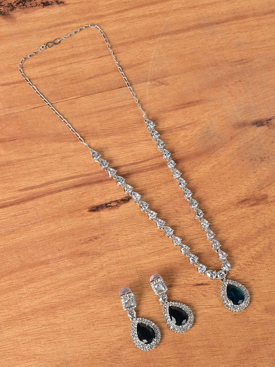 

Keviv Silver-Plated American Diamond Studded Jewellery Set