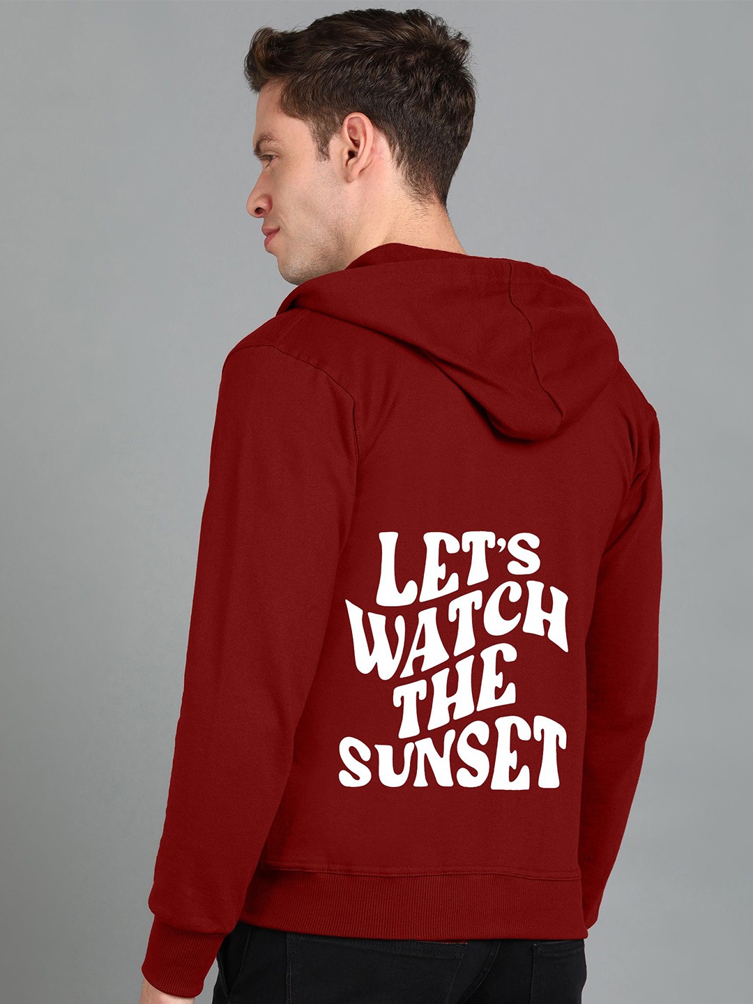 

FALTU.CO Men Graphic Printed Hooded Sweatshirt, Maroon
