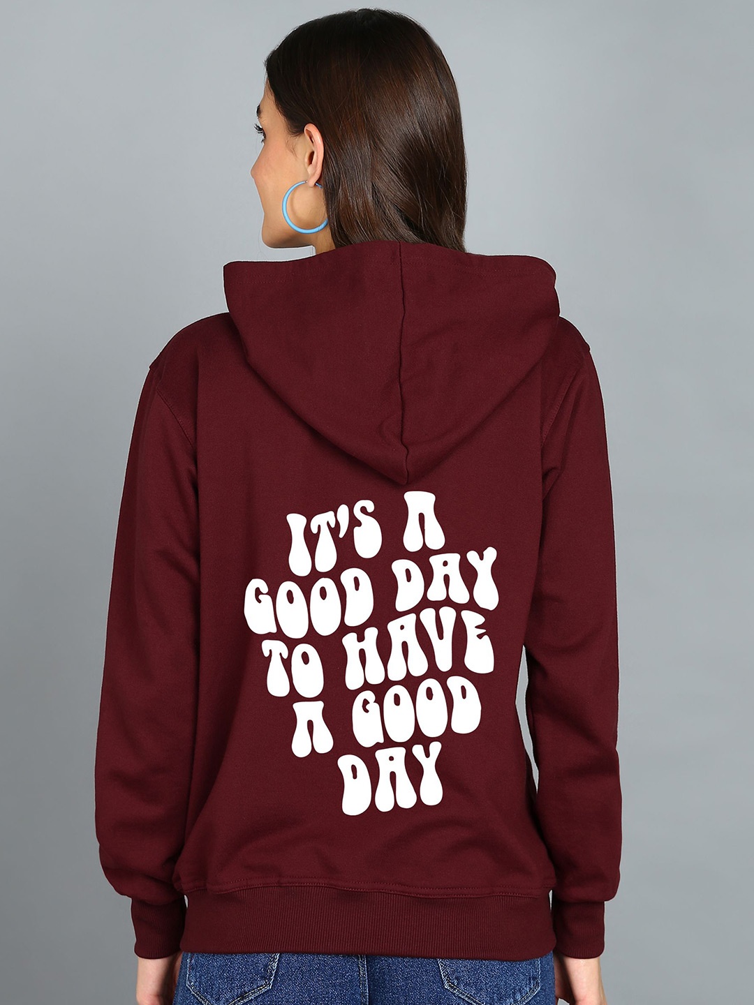 

FALTU.CO Women Typography Printed Hooded Ribbed Cotton Sweatshirt, Maroon